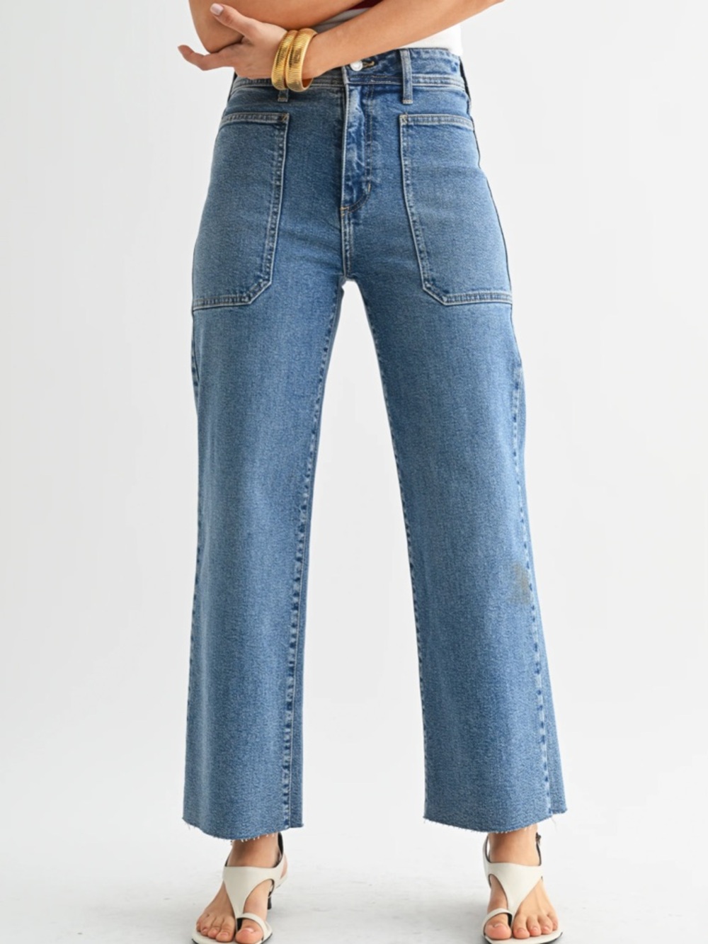 Just Black Denim Light Blue High-Rise Wide Leg Jeans Sz 29 Patch Pockets Cotton